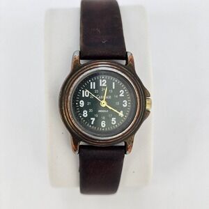 Timex Carriage Women's Watch 25MM Green Dial Brown Leather Bands 6" New Battery